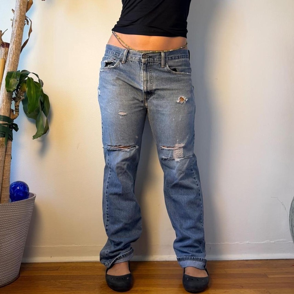 Vintage Levi 505 Distressed Low Rise Relaxed Jeans Blue 90s Indie Sleaze 36x34